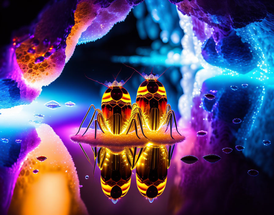 Iridescent Beetles in Colorful Fantasy Setting