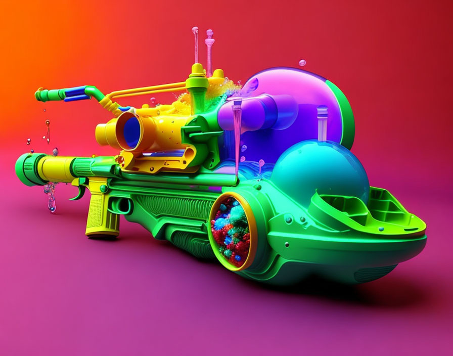 Colorful 3D Fantasy Submarine on Gradient Background