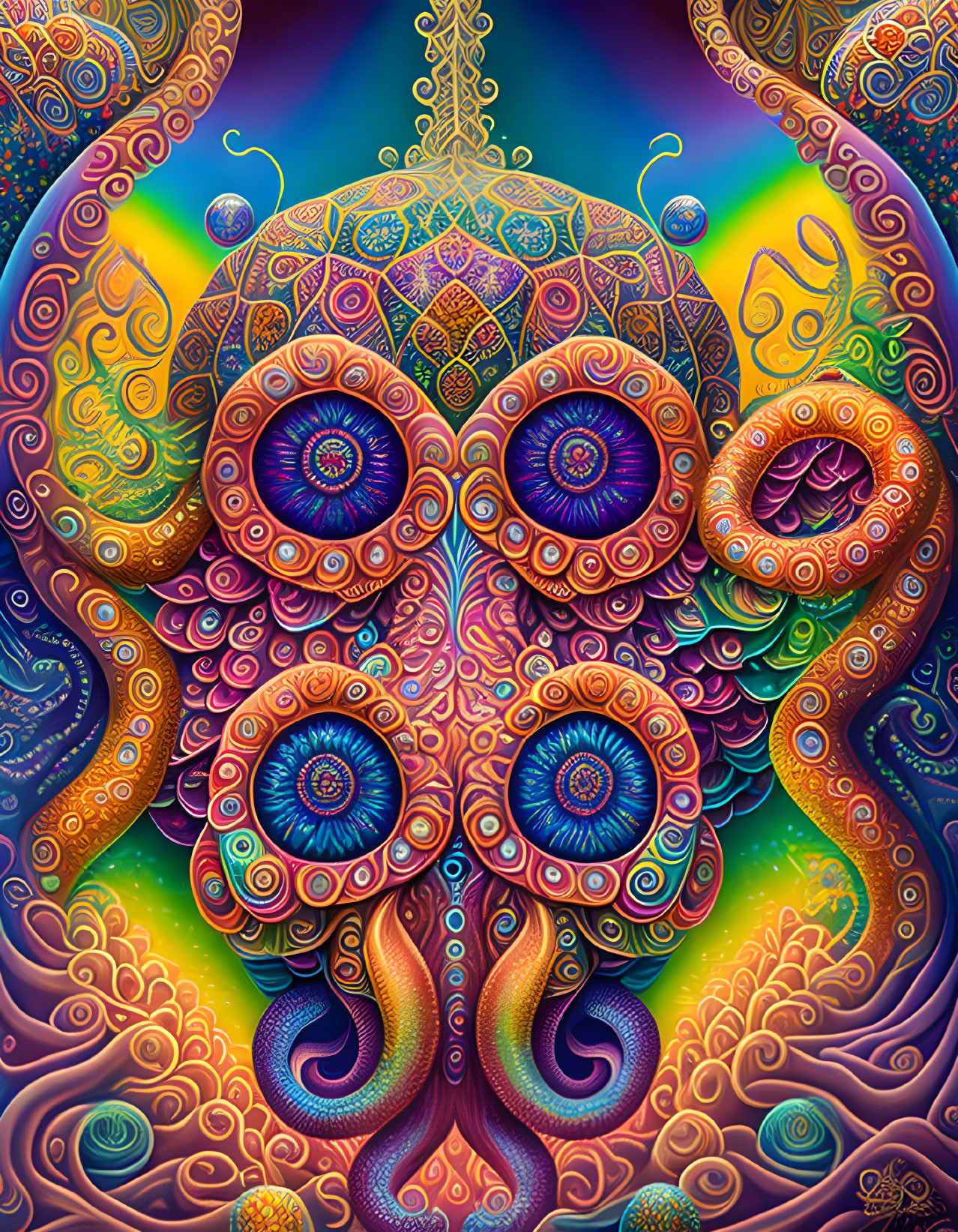 Colorful Octopus Illustration with Cosmic Background