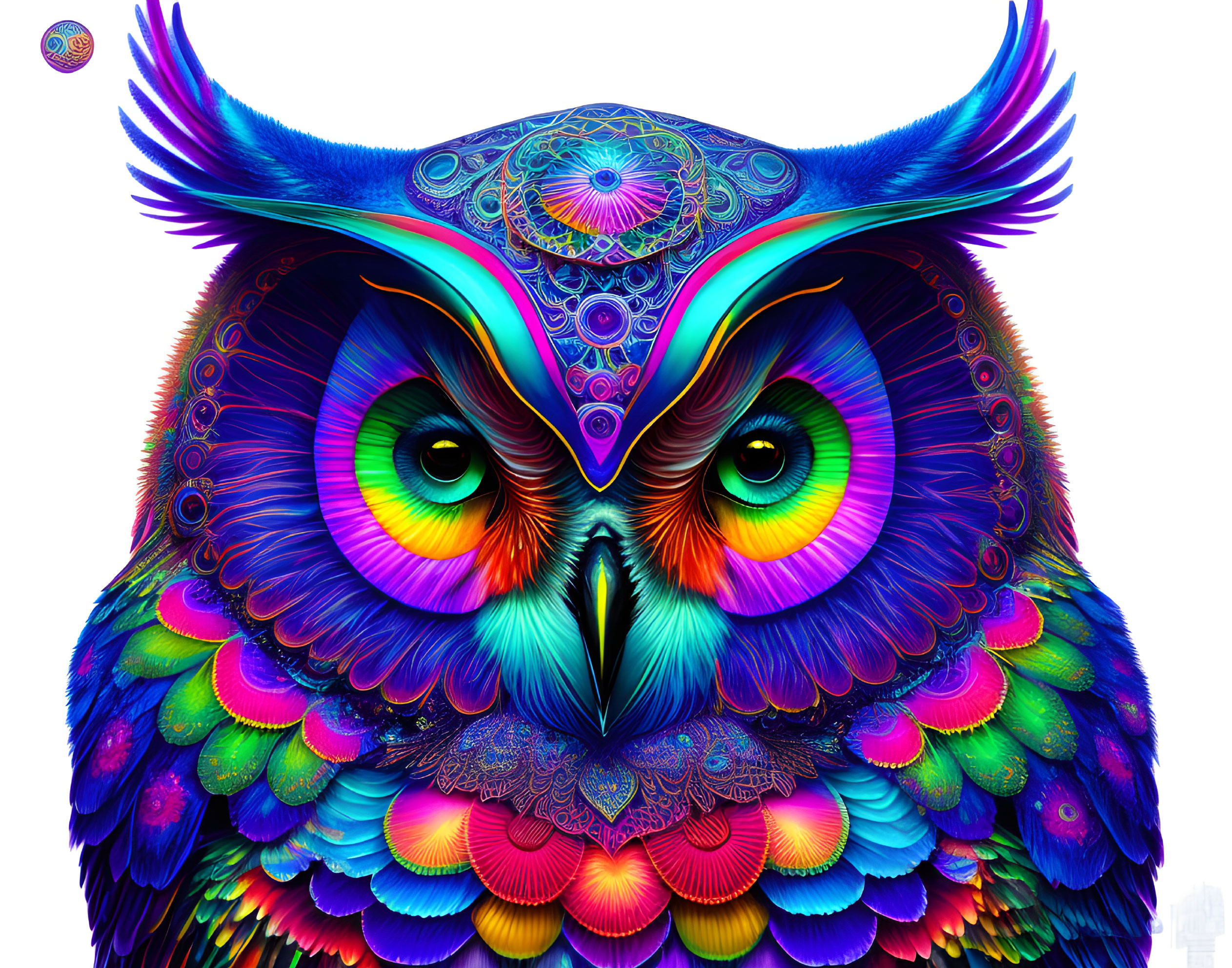 Vibrant owl digital art with intricate patterns