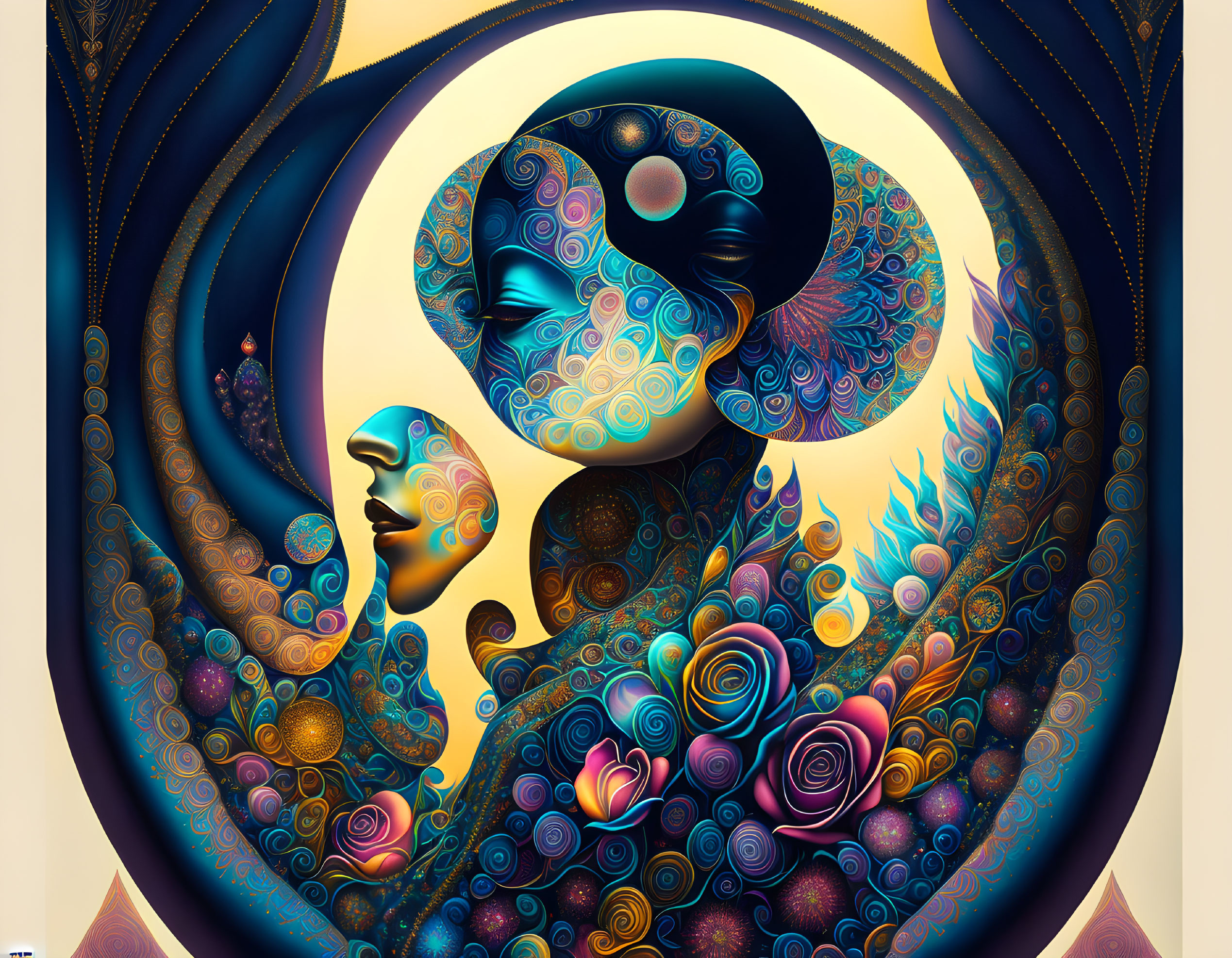 Colorful Stylized Woman Profile Artwork with Swirling Patterns