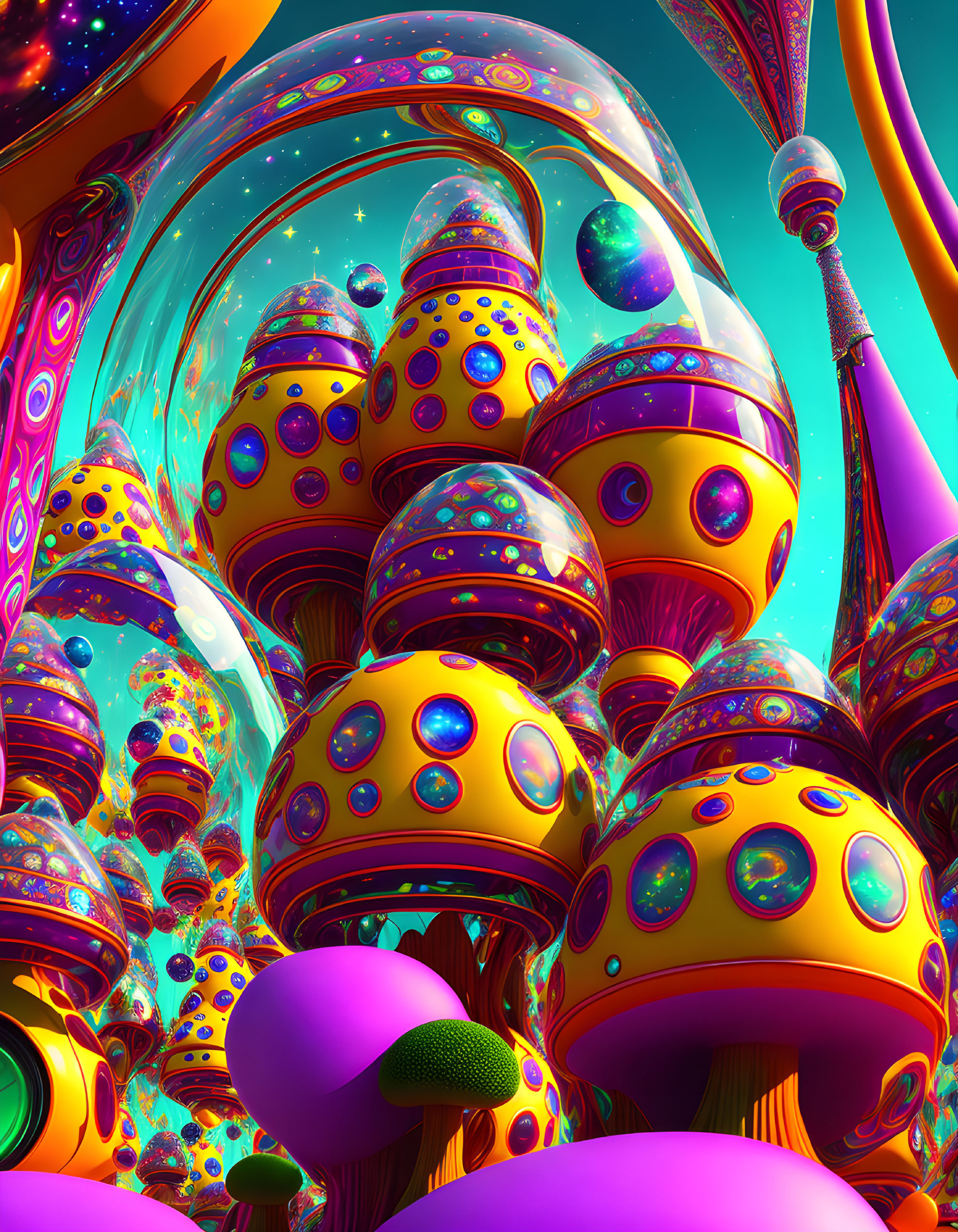 Colorful Mushroom-Like Structures in Fantastical Landscape