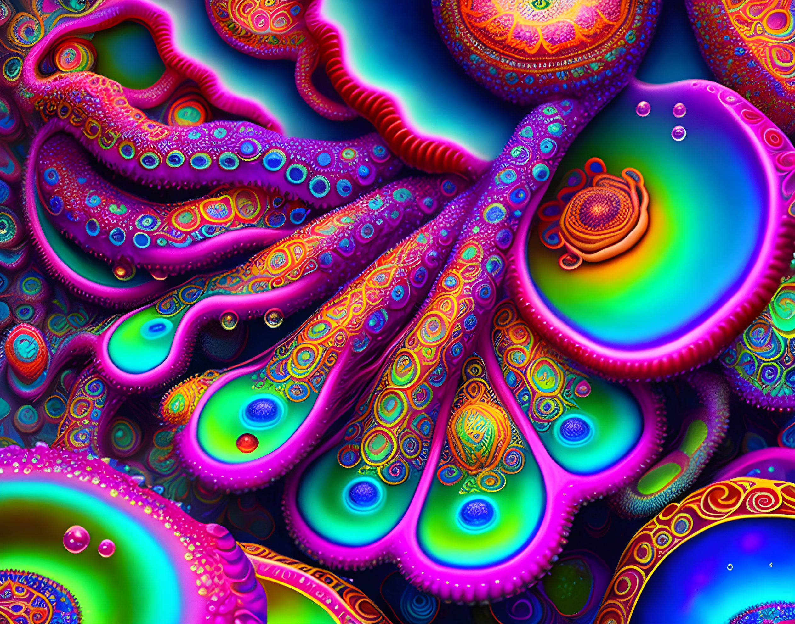 Colorful fractal tentacle patterns in abstract underwater scene