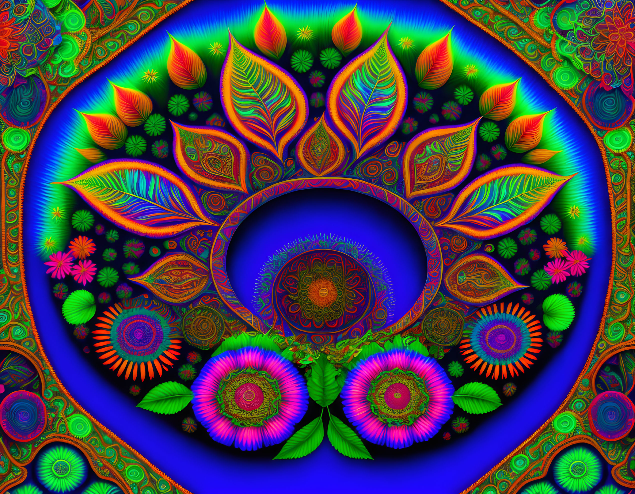 Colorful Psychedelic Floral Digital Artwork with Detailed Patterns