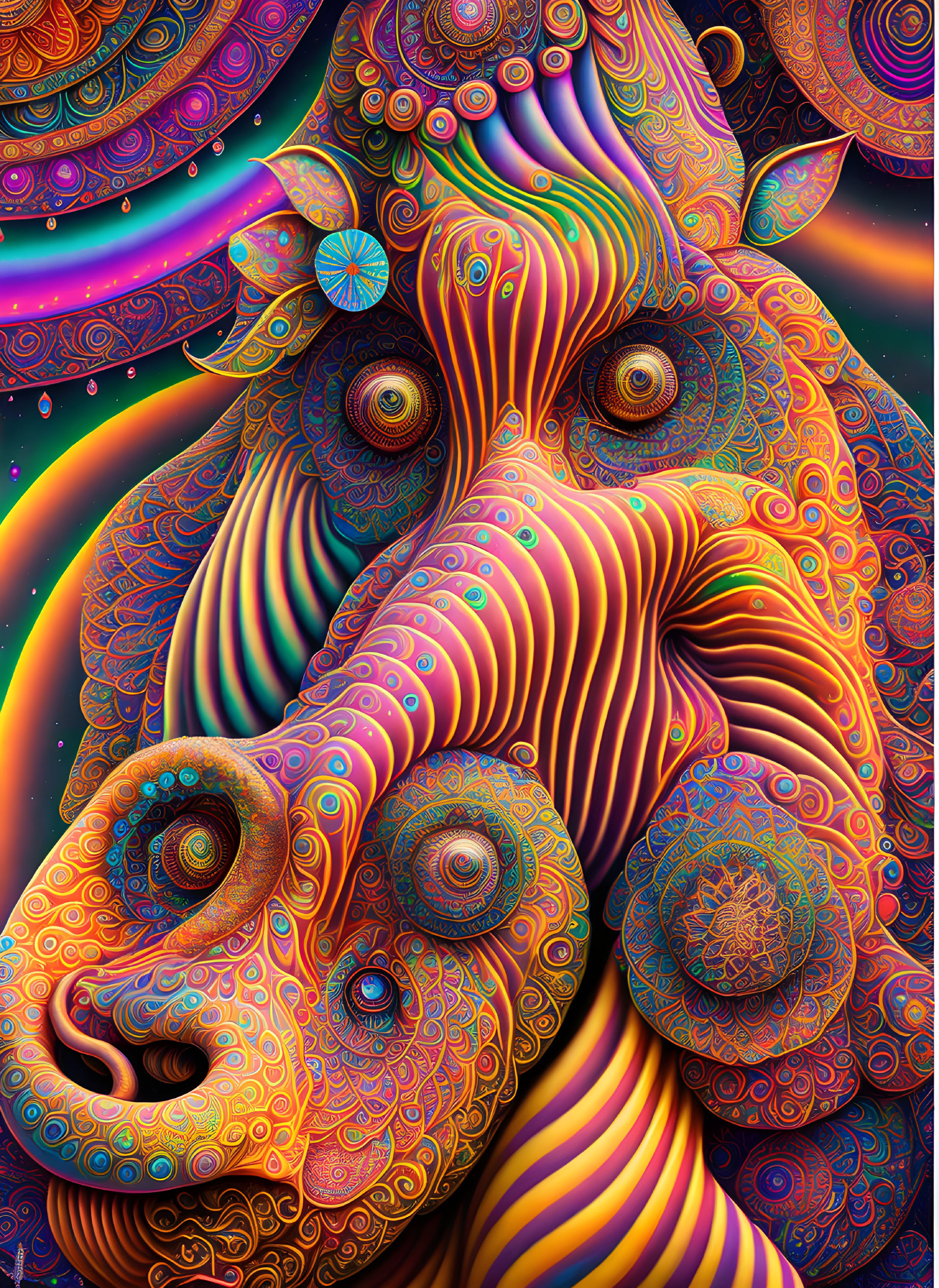 Colorful Psychedelic Horse Artwork with Swirling Patterns