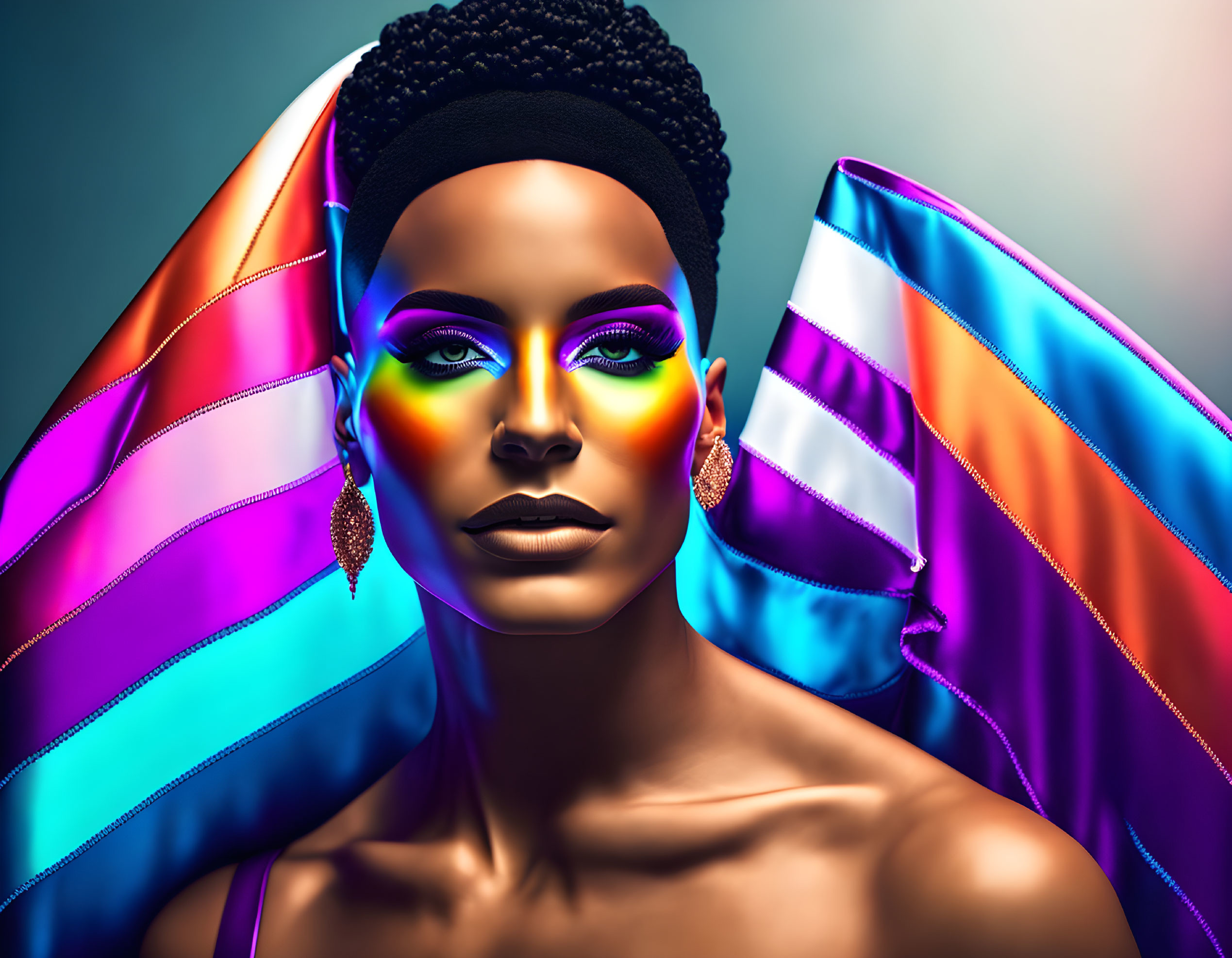 Vibrant rainbow makeup woman with colorful flag illustration