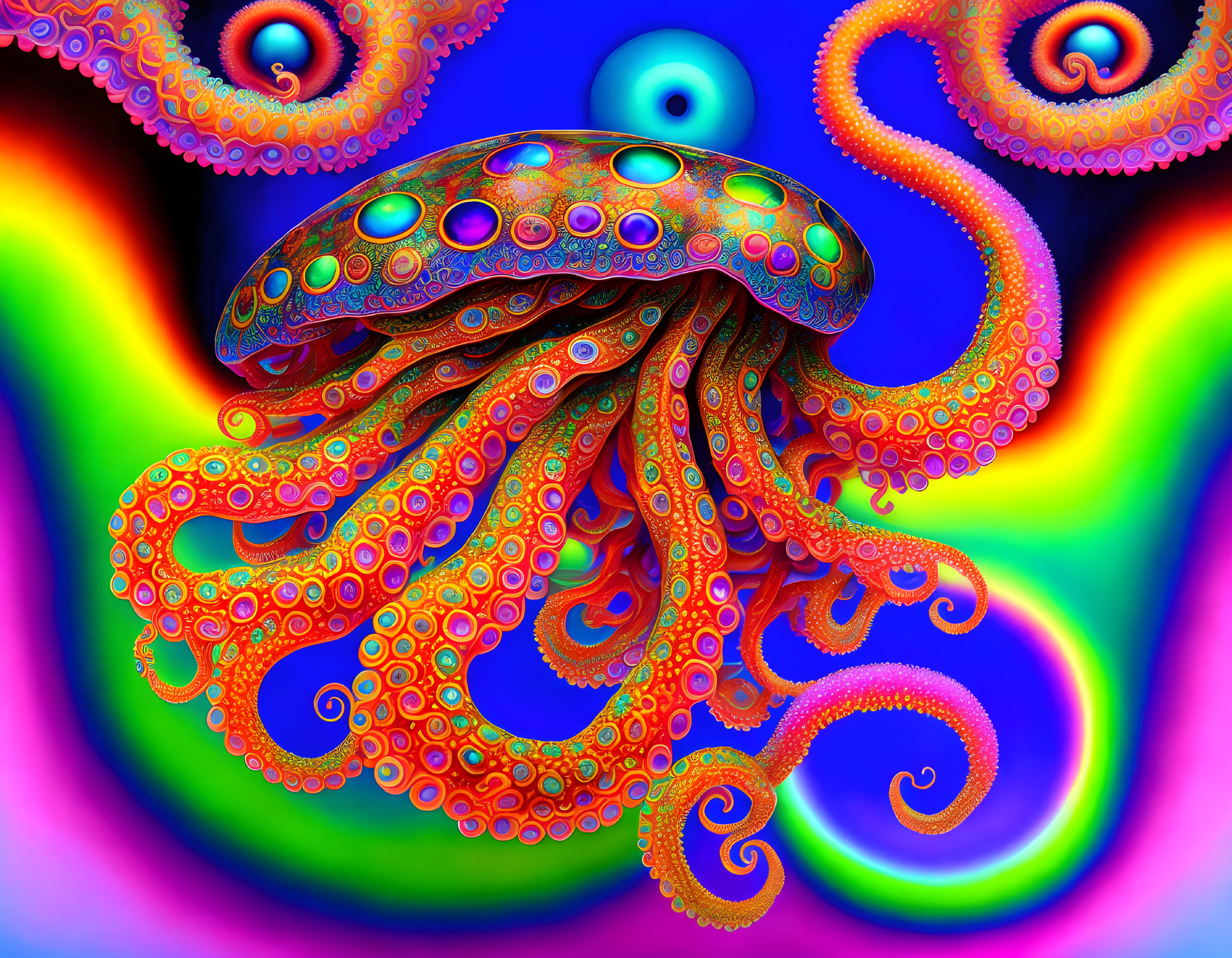 Colorful Octopus Art with Psychedelic Background