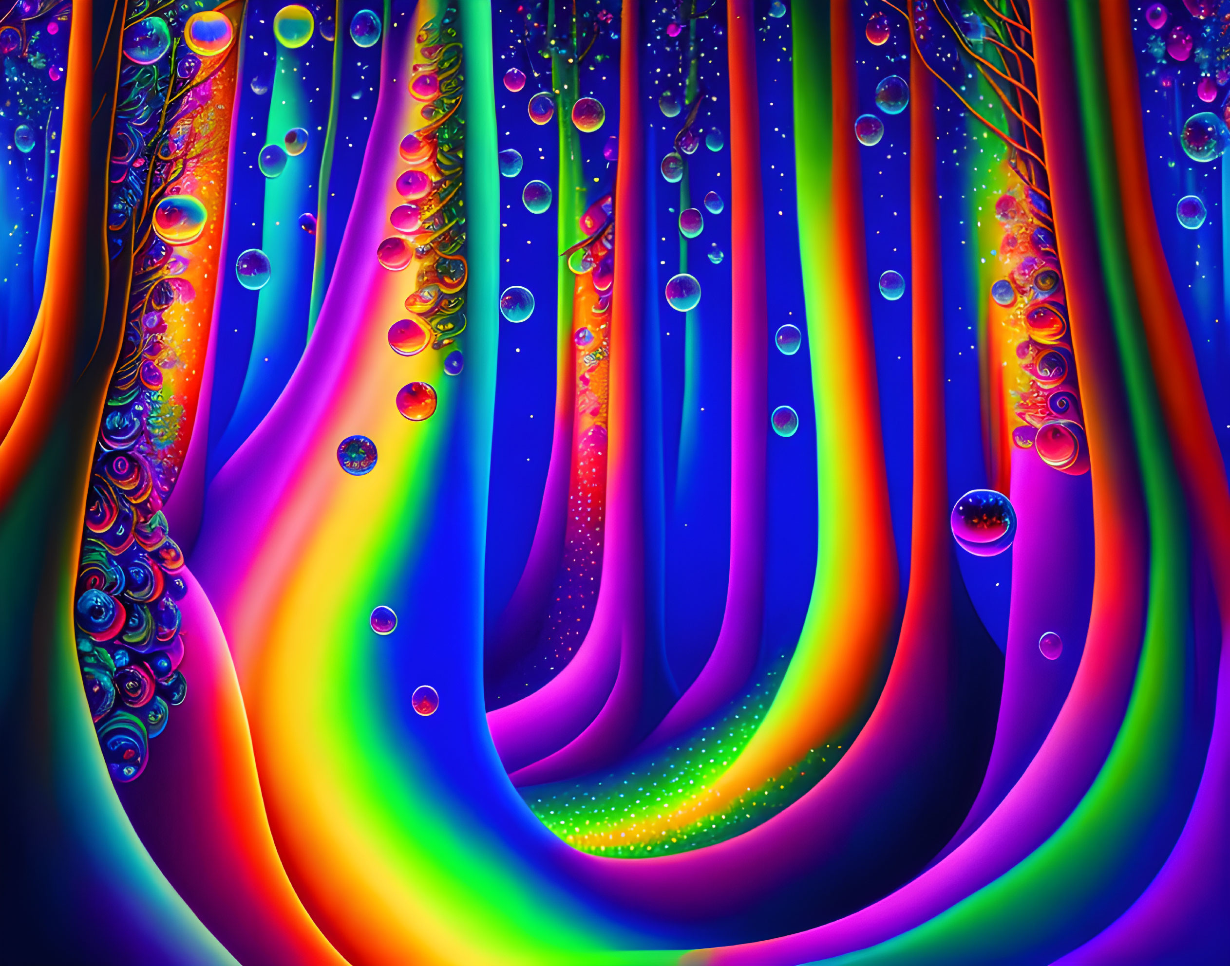 Colorful Abstract Art: Fluid Rainbow Colors, Bubbles, Fractal Patterns