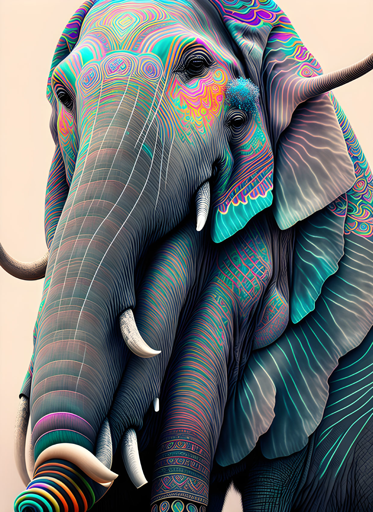 Colorful Elephant Artwork on Soft Pink Background