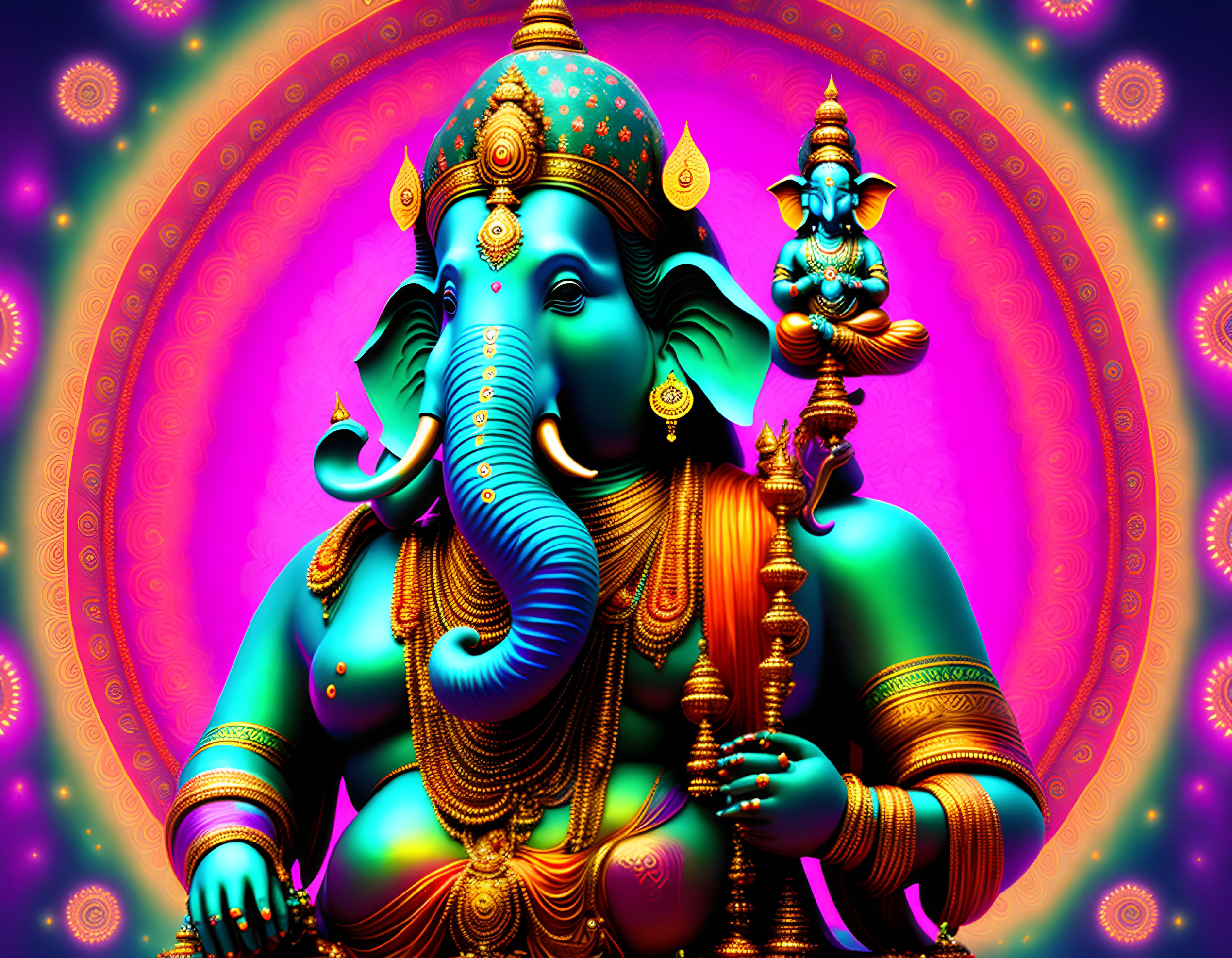 Colorful Lord Ganesha Illustration on Purple Background