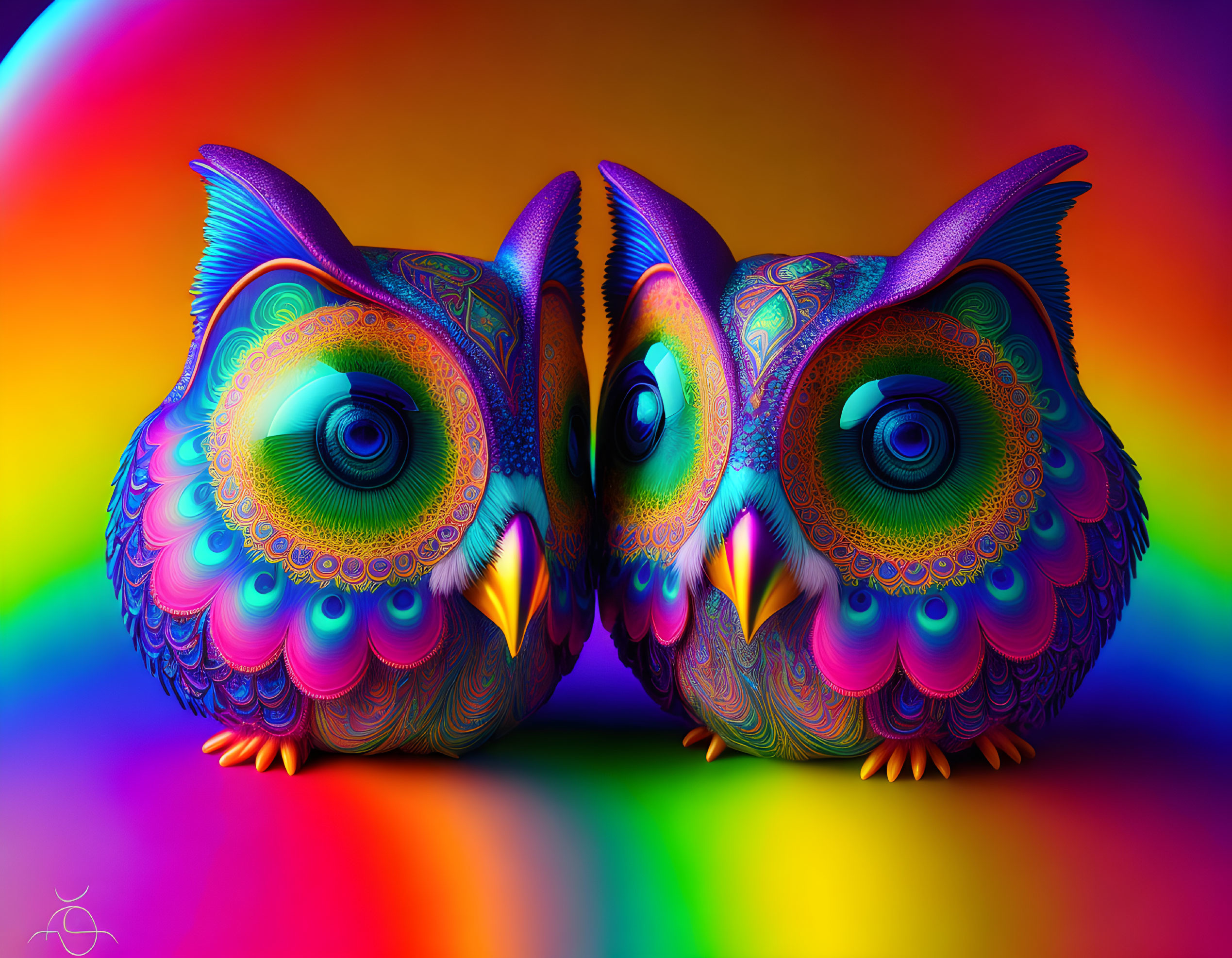 Colorful Psychedelic Owl Illustrations on Gradient Background