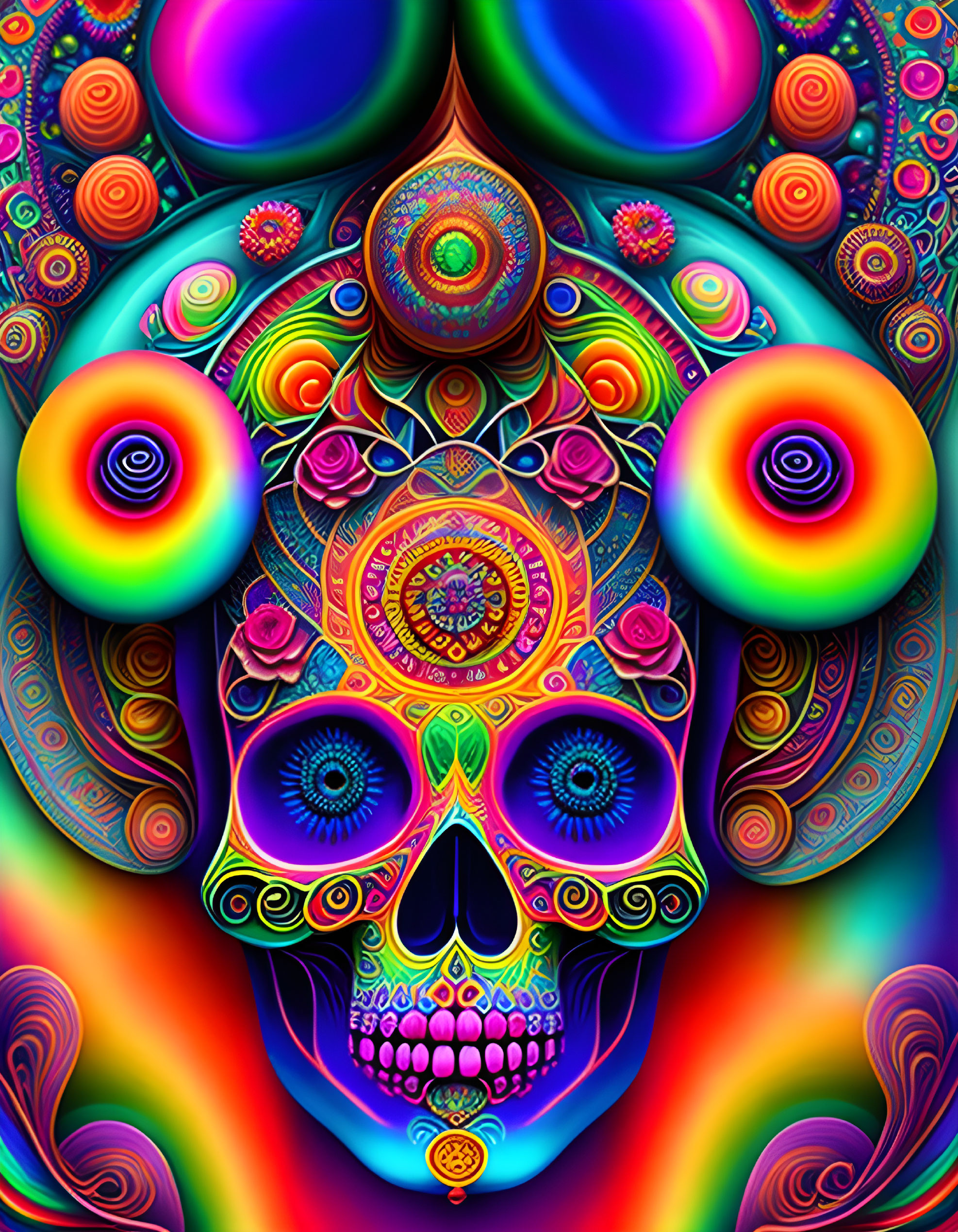 Colorful Psychedelic Skull Artwork with Swirling Patterns