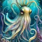 Colorful Octopus Illustration with Psychedelic Patterns and Oceanic Motifs