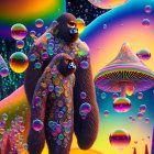 Colorful Psychedelic Art with Swirling Patterns and Mushroom Shapes