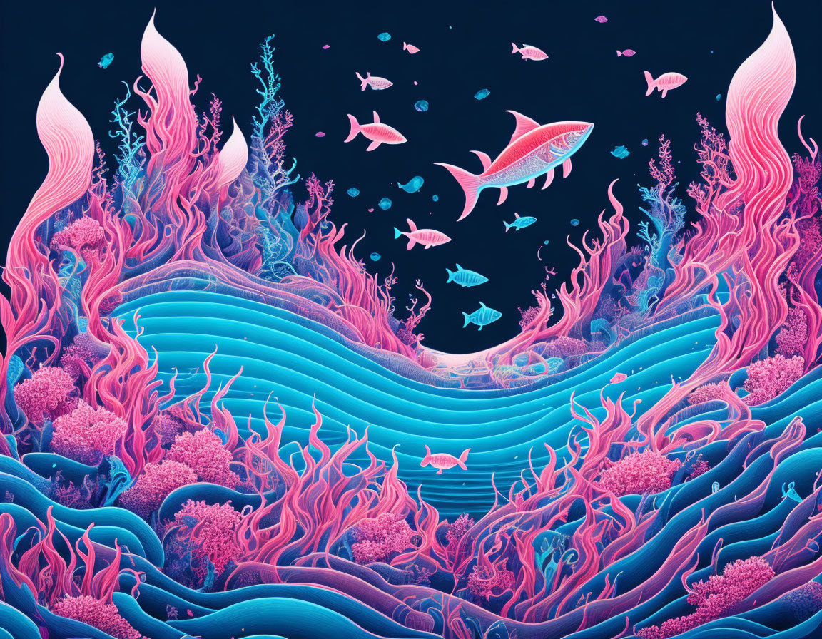 Colorful Underwater Scene with Pink Coral and Fish Species