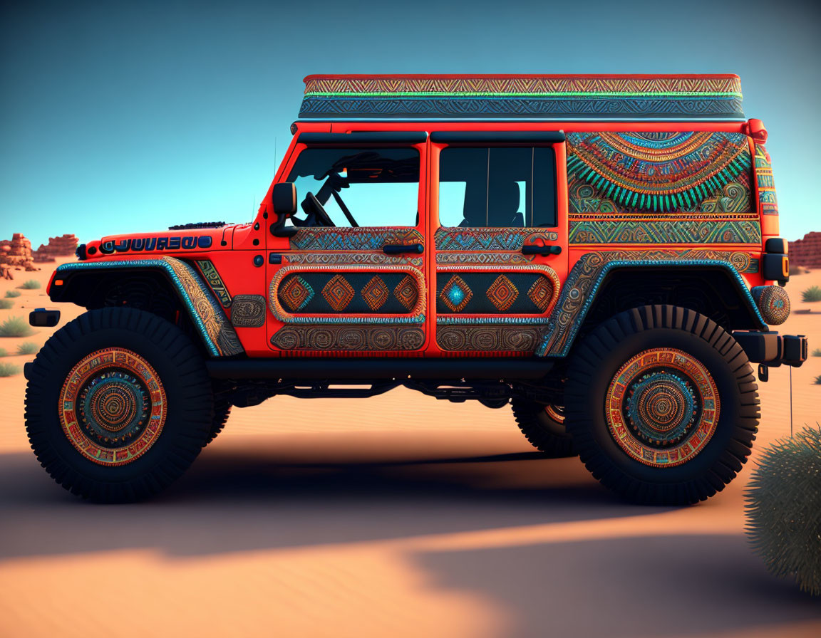 Colorful Off-Road Vehicle in Desert Landscape