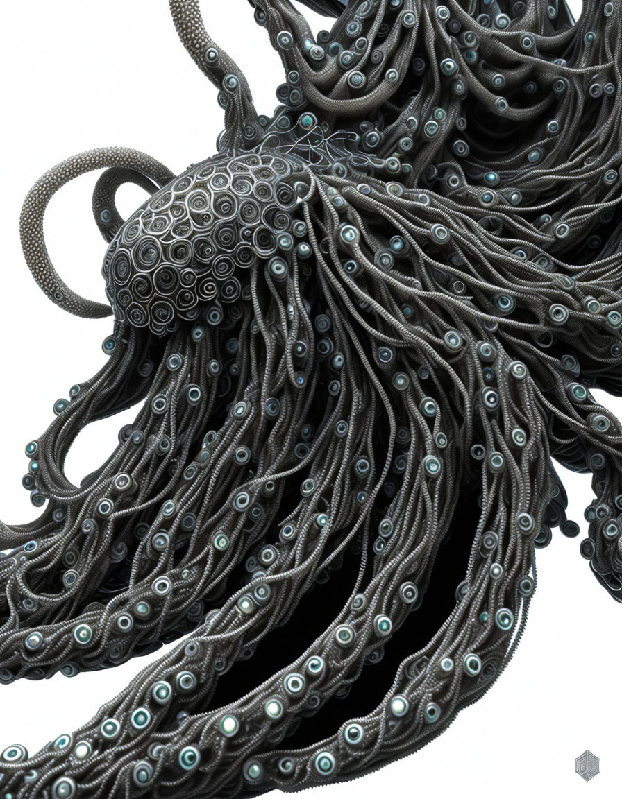 Detailed Digital Artwork: Octopus with Patterned Tentacles & Geometric Body