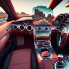 Luxury Car Interior with Red Leather Seats and Modern Dashboard