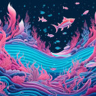 Colorful Underwater Scene with Pink Coral and Fish Species