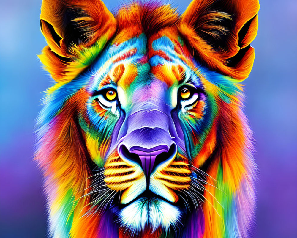 Colorful Lion Face Artwork with Psychedelic Design