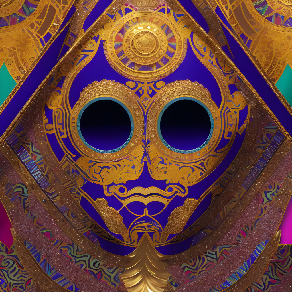 Intricate Gold, Purple, and Blue Mask with Eye Design