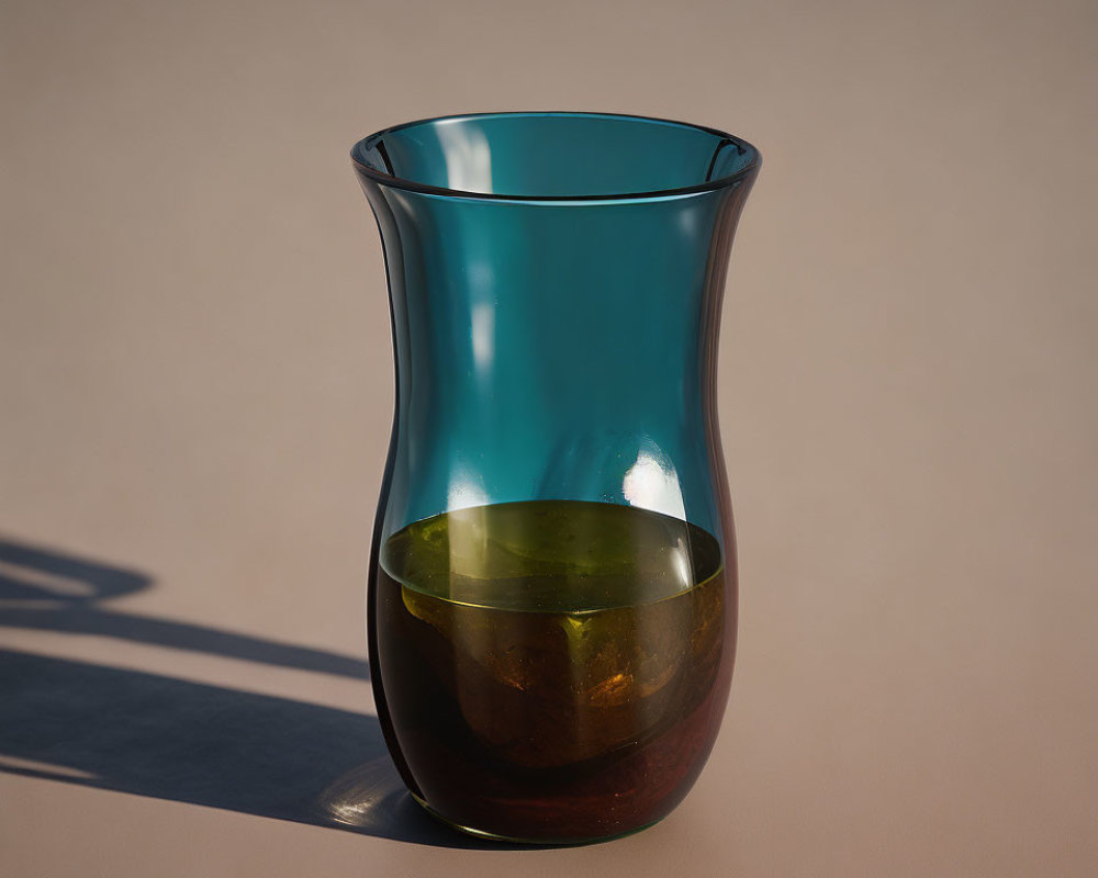 Teal Glass Carafe with Amber Liquid Casting Shadow