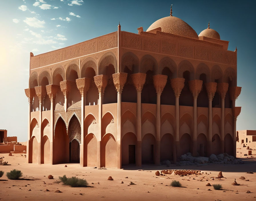 Intricate Arabesque Desert Palace with Towering Columns