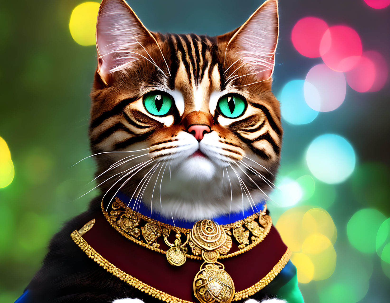 Regal Cat in Blue and Gold Uniform with Green Eyes