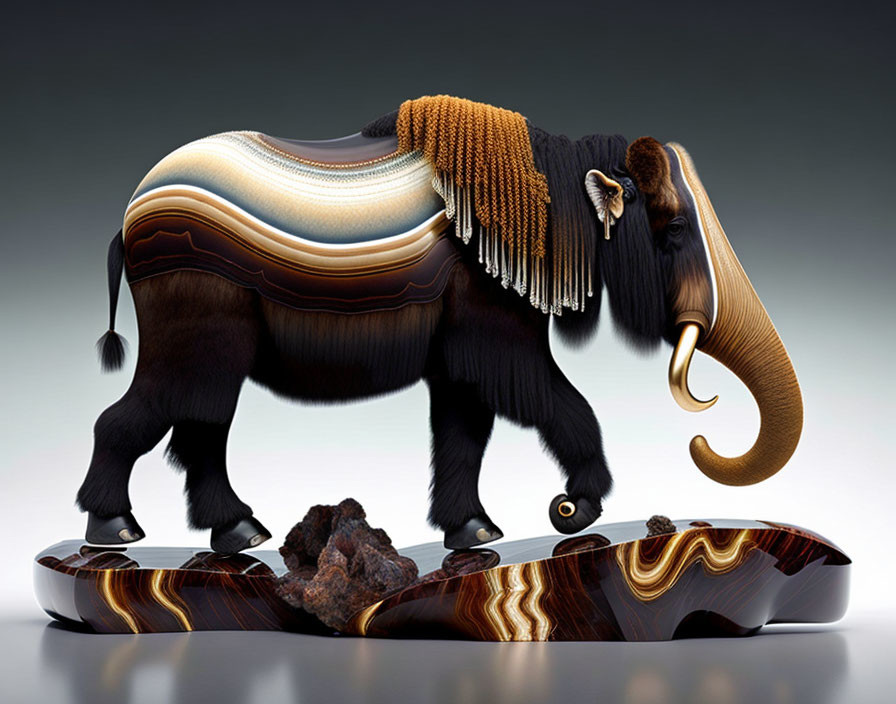 Layered Texture Elephant Sculpture with Wood and Stone Appearance