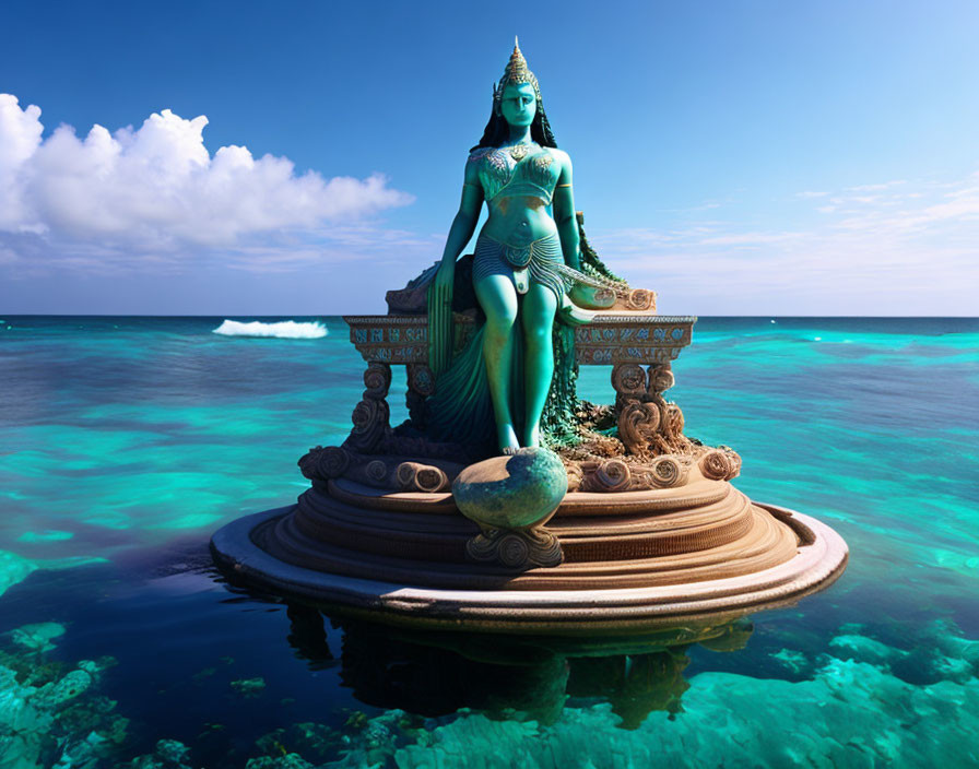 Mythological figure statue in clear ocean waters