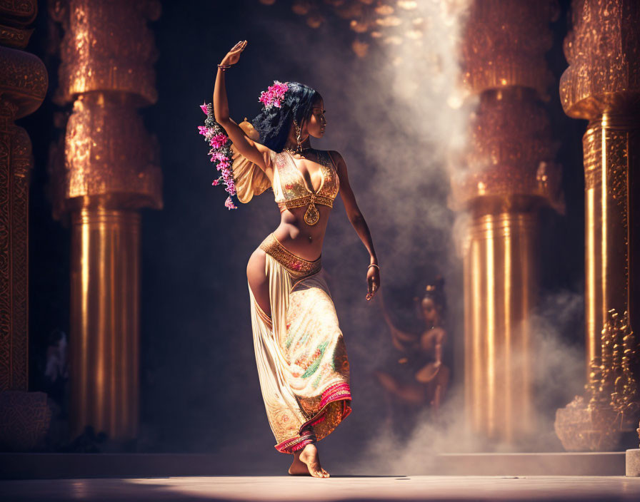 Traditional Indian Dance Performance in Sunlit Temple