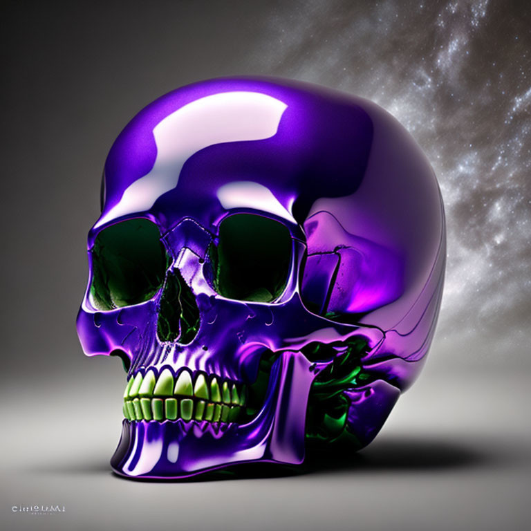 Colorful Glossy Skull on Dark Background with Light Effect