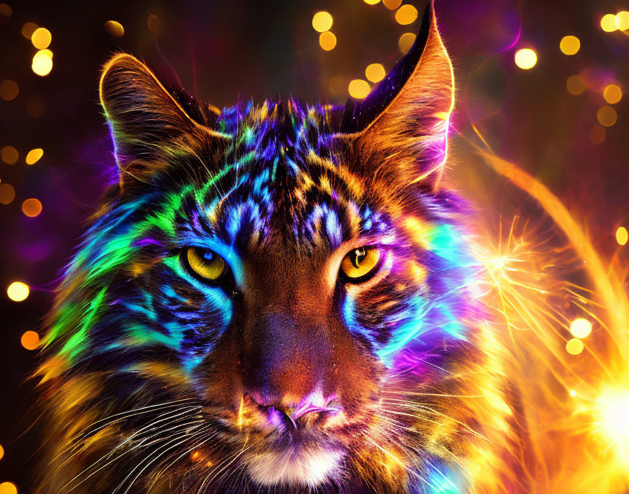 Colorful Tiger Image with Psychedelic Pattern and Glowing Eyes