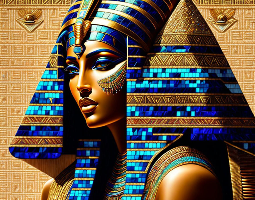 Colorful Stylized Ancient Egyptian Queen Profile Art