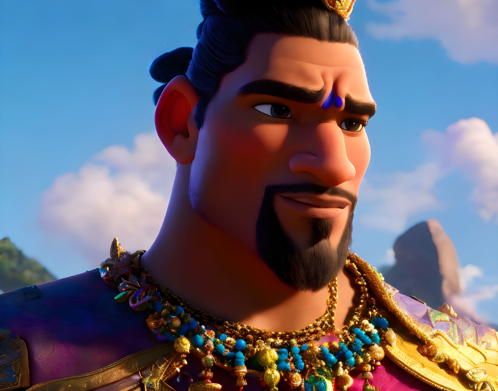 Animated male character with crown and purple outfit.