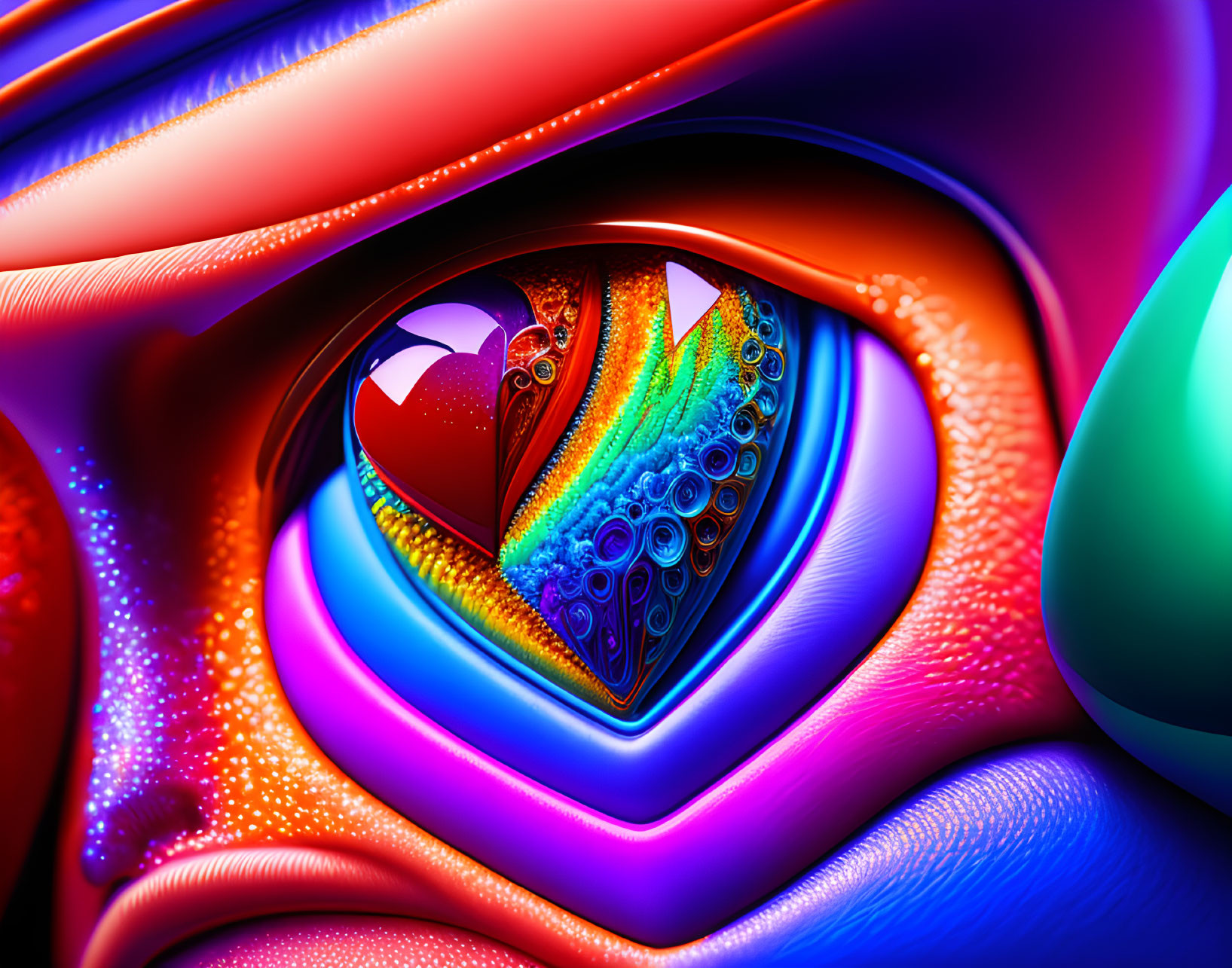 Colorful Abstract Heart Artwork with Intricate Patterns and Rainbow Shapes