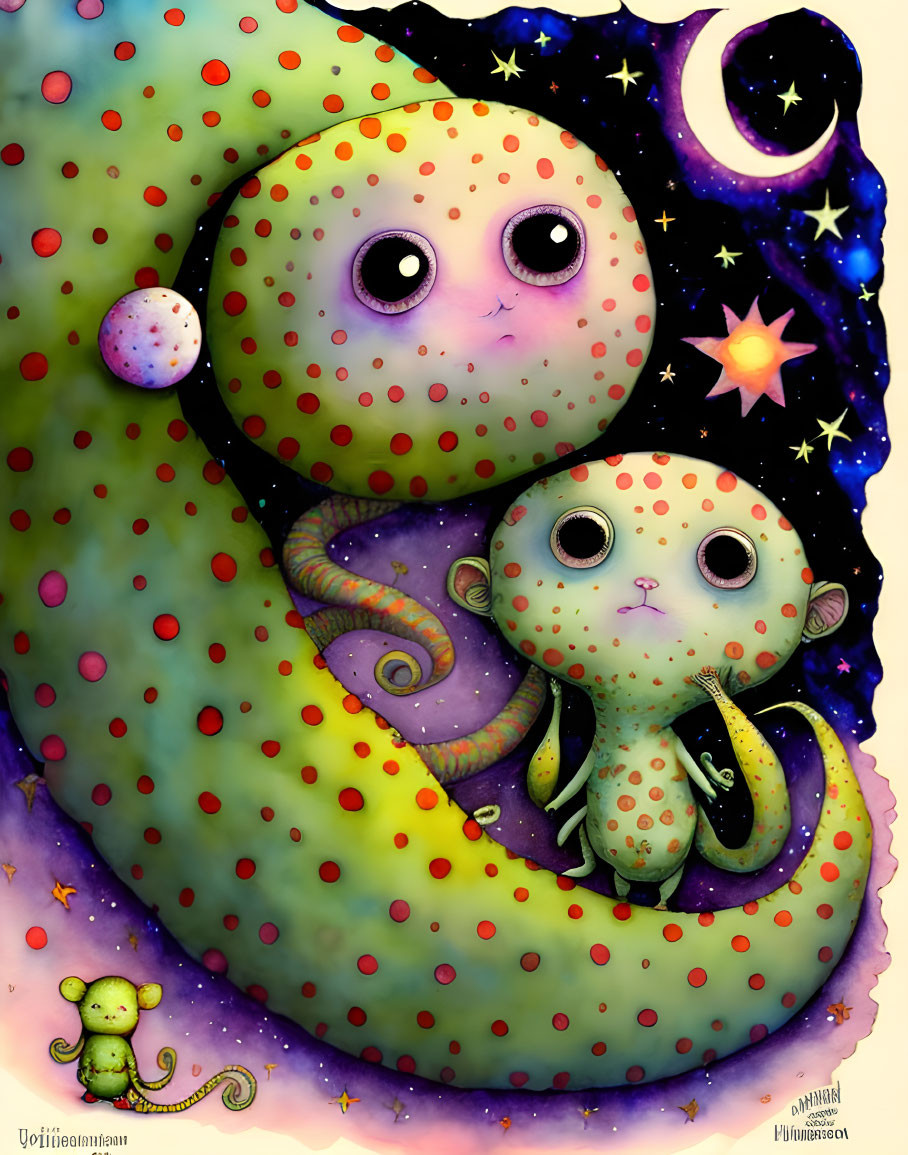 Colorful Cat-Octopus Fusion Creatures in Cosmic Scene