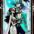 Gothic skeletal bride and groom in colorful, dynamic setting