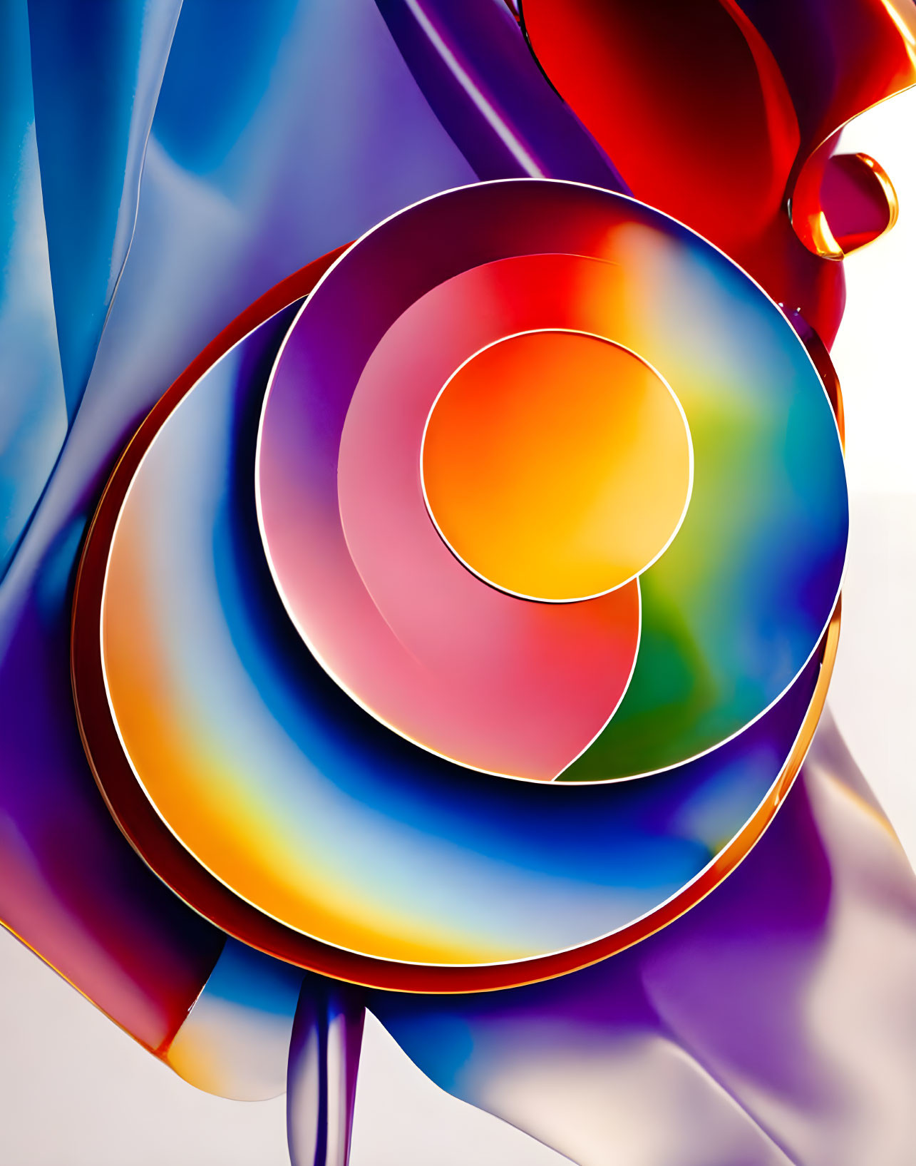 Vibrant abstract spirals in red and blue hues overlap beautifully