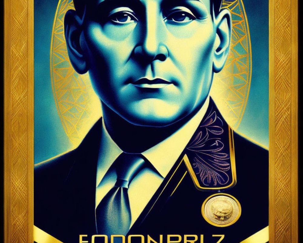 Stylized man portrait with geometric patterns and "FODONPRIZ" text