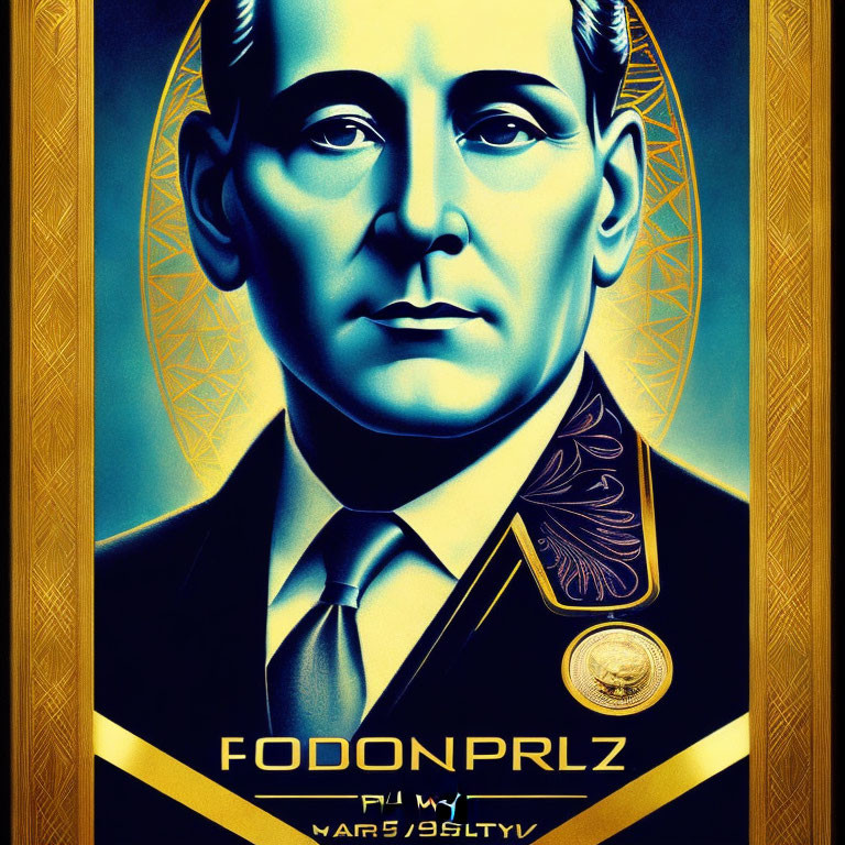 Stylized man portrait with geometric patterns and "FODONPRIZ" text