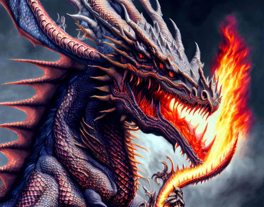 Intricate Dragon Artwork with Flames and Scales