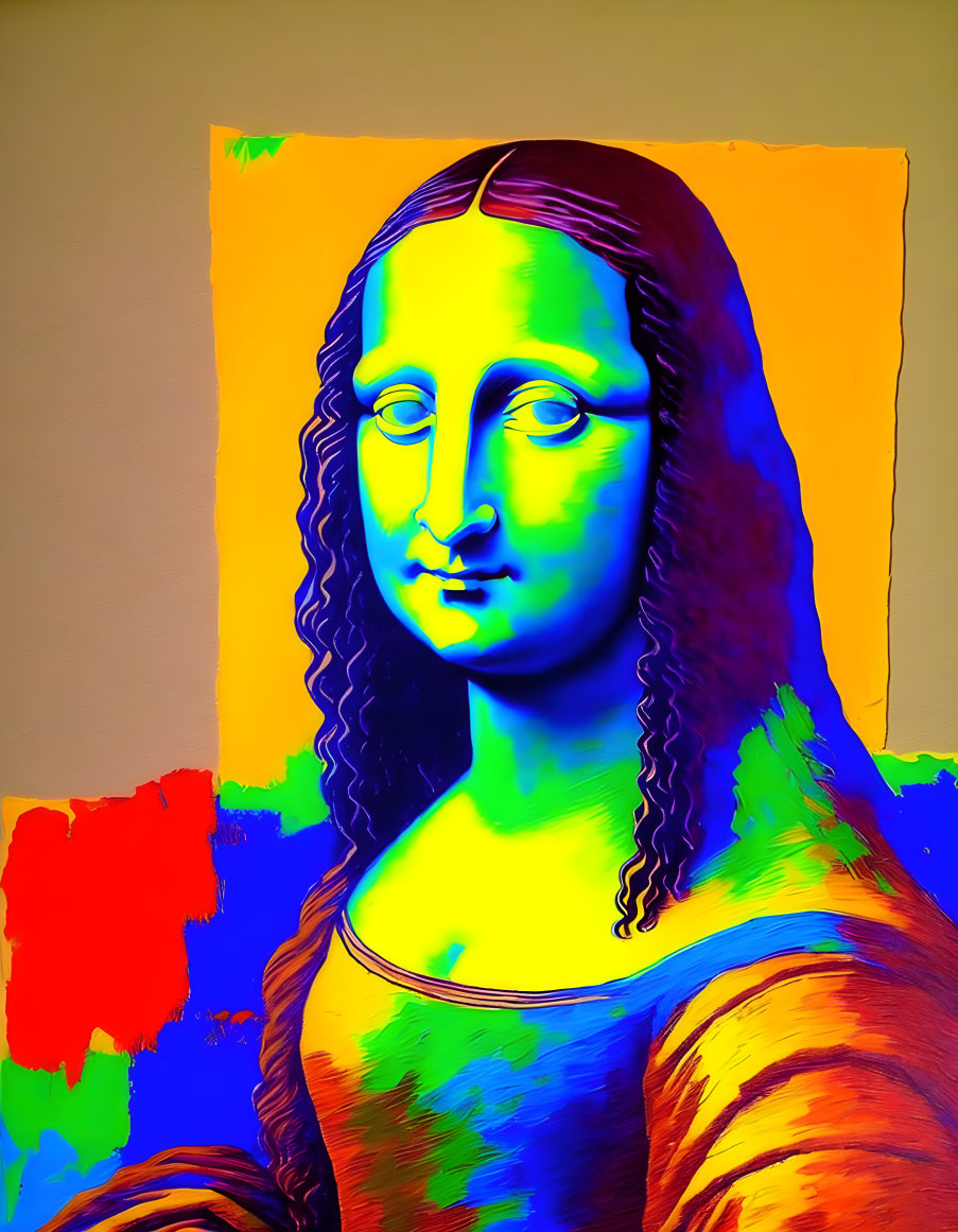 Abstract Mona Lisa Artwork with Thermal Color Gradient & Bright Blocks