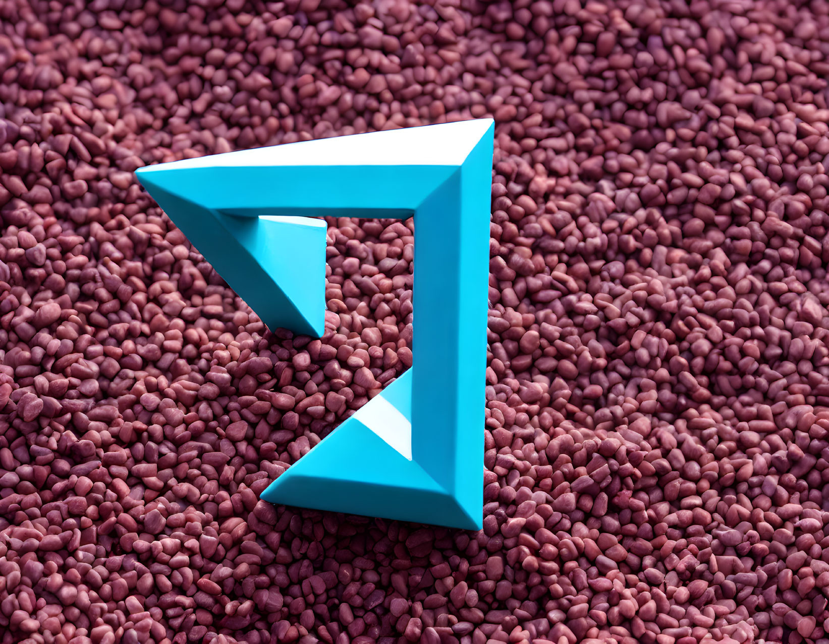 Blue Penrose Triangle on Reddish-Purple Granules Background