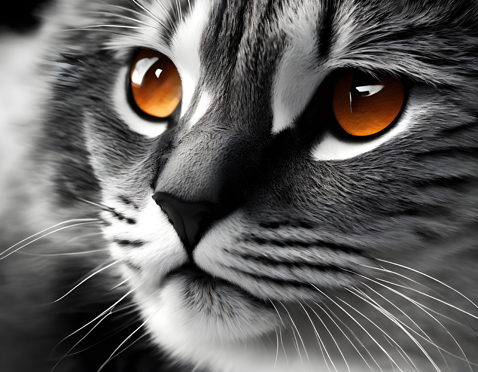 Gray Tabby Cat with Striking Orange Eyes and Detailed Fur