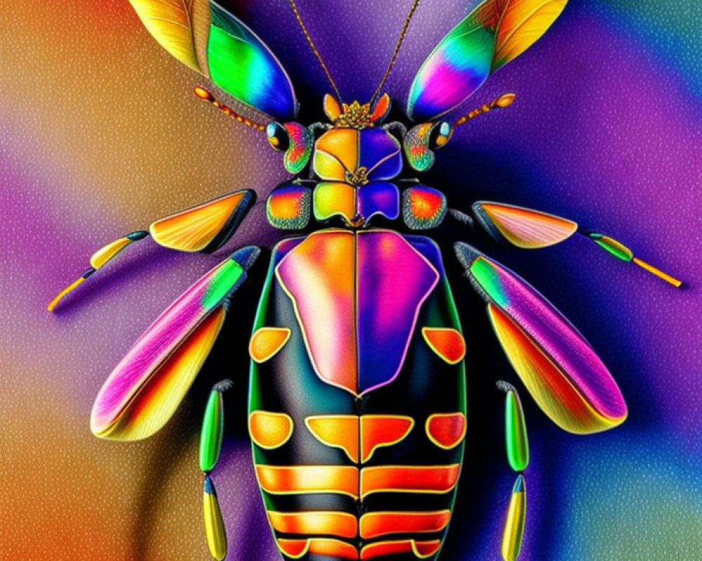 Vibrant beetle illustration with iridescent hues and intricate patterns