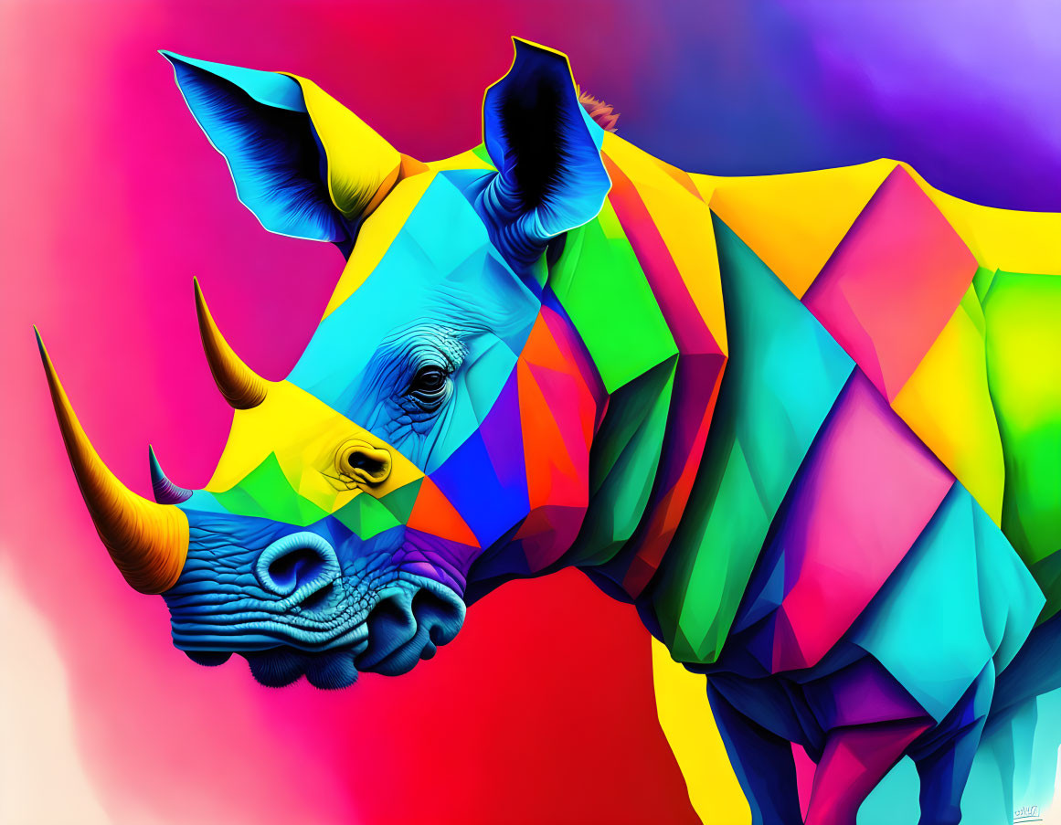 Colorful Geometric Rhinoceros Illustration on Gradient Background