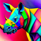 Colorful Geometric Rhinoceros Illustration on Gradient Background