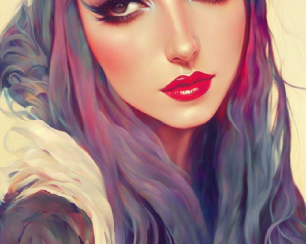 Colorful portrait of a woman with rainbow hair and bold features