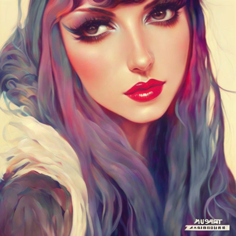 Colorful portrait of a woman with rainbow hair and bold features